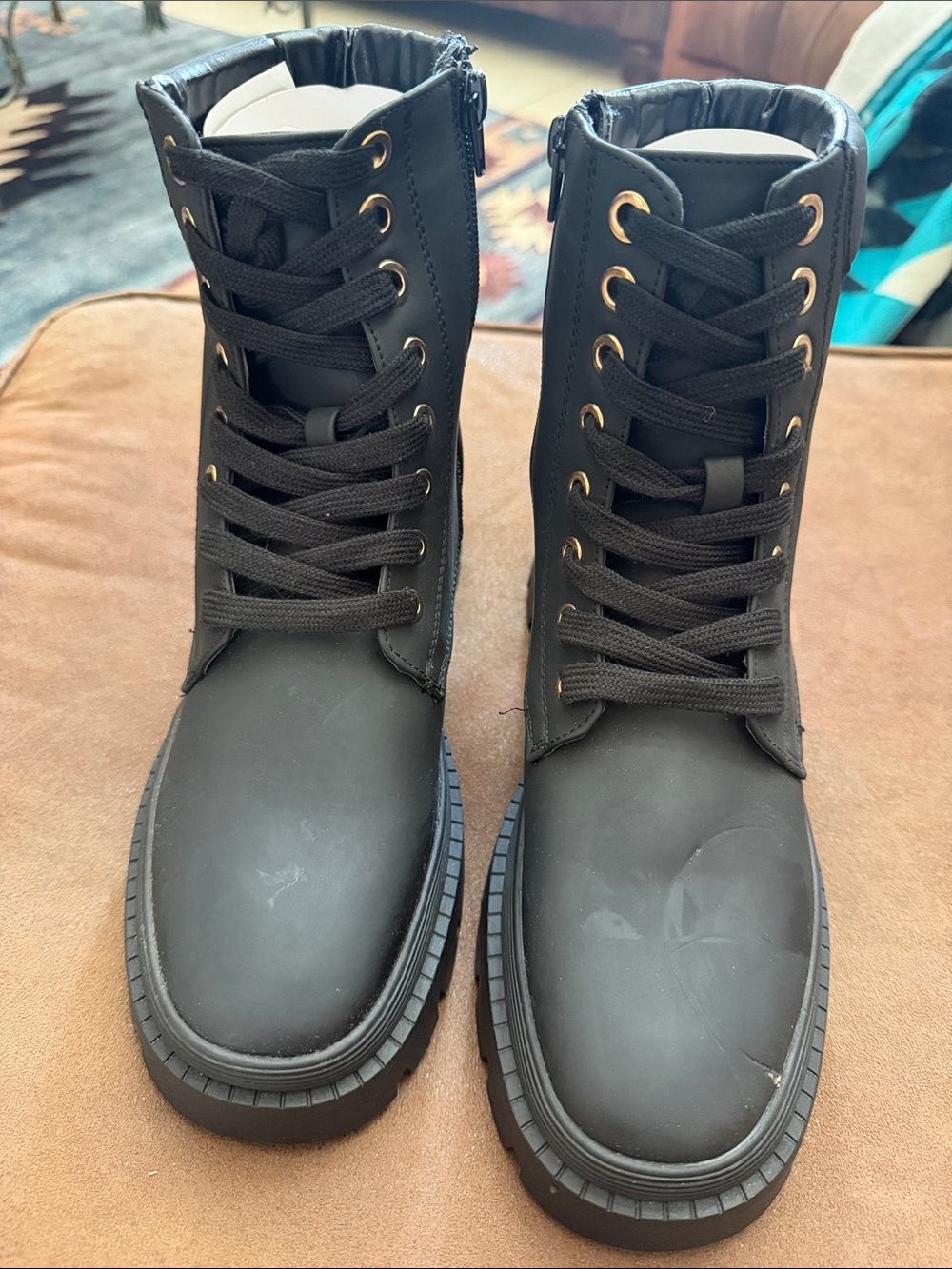 Just Fab Tevos Combat Black Lace-Up Military Style Boots Sz 8.5 New